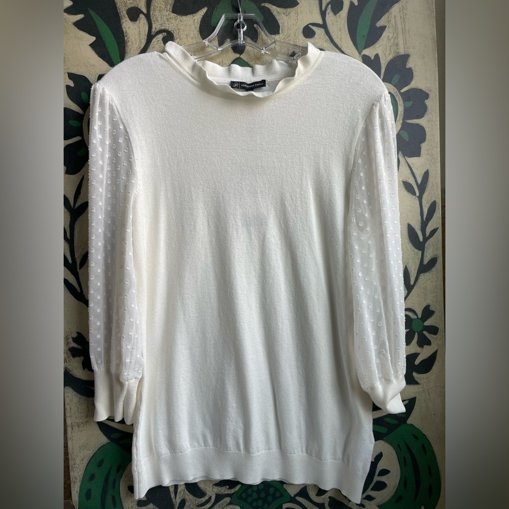 NWT Adrianna Papell White Thin Sweater w/ Sheer Sleeves Size S
